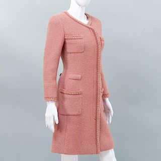 Chanel Couture pink silk and wool boucle coat