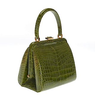 Manolo Blahnik green alligator handbag