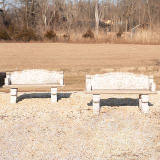 Pair of English Carved Marble and Composition Stone Benches 