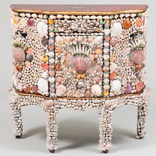 Modern Shell Encrusted Painted and Parcel-Gilt Side Cabinet