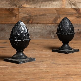Pair of Black Painted Metal Artichoke Shaped Finials 
