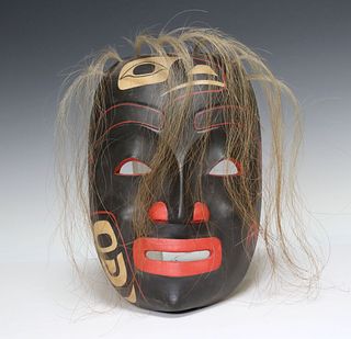 PACIFIC NORTHWEST COAST STYLE CARVED PAINTED PORTRAIT MASK