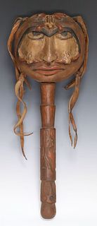 NORTHWEST COAST STYLE CARVED RATTLE, WEEPING FROG