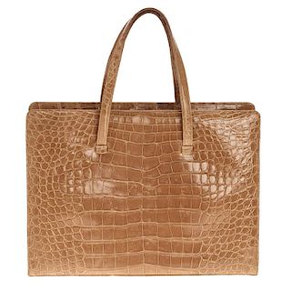Lambertson Truex tan crocodile tote handbag