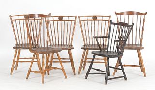 Assembled Group of American Bamboo Turned Windsor Chairs