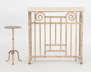 Art Deco Iron and Travertine Console Table / Bar