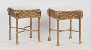 Pair of Neoclassical Style GIlt Metal and Marble Side Tables