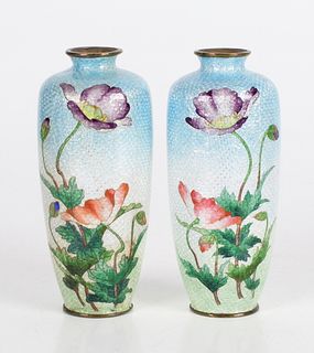 A Pair of Japanese Ginbari Cloisonne Vases 