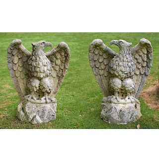Pair antique cast stone eagles