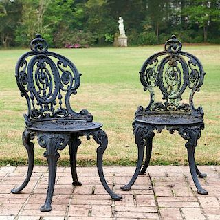 Pair Victorian cast iron garden chairs
