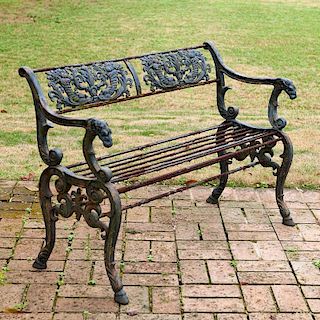 Antique painted cast iron garden bench