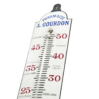 Large antique French metal advertising thermometer