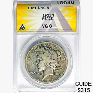 1921 Silver Peace Dollar ANACS VG8 
