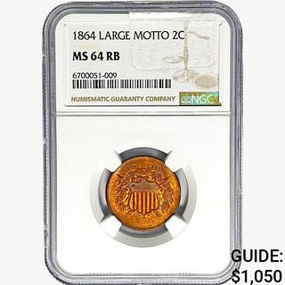 1864 Two Cent Piece NGC MS64 RB, LG. Motto
