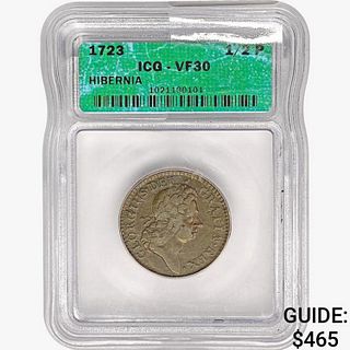 1723 Hibernia Half Cent ICG VF30 