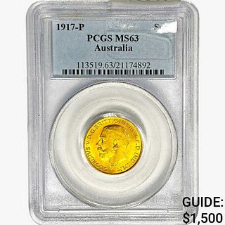 1917-P .2355oz. Gold Australia Sovereign PCGS MS63