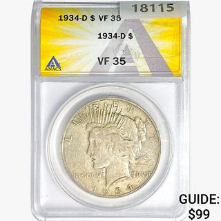 1934-D Silver Peace Dollar ANACS VF35 