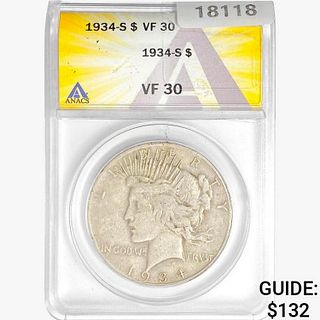 1934-S Silver Peace Dollar ANACS VF30 