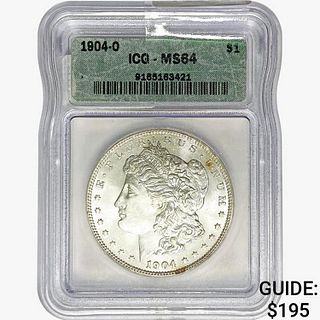 1904-O Morgan Silver Dollar ICG MS64 