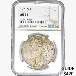 1928-S Silver Peace Dollar NGC AU58 