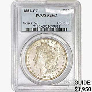 1881-CC Morgan Silver Dollar PCGS MS63 