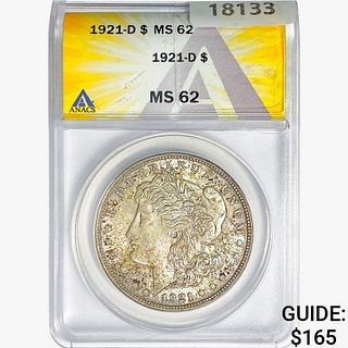 1921-D Morgan Silver Dollar ANACS MS62 
