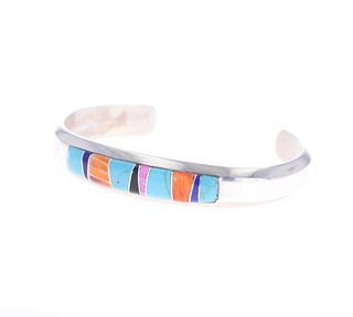 Navajo W. Etsitty Sterling Silver Inlaid Bracelet