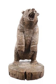 Hand Carved Black Forest Ironwood Bear Sculpture