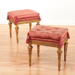 Fine pair Louis XVI giltwood tabourets