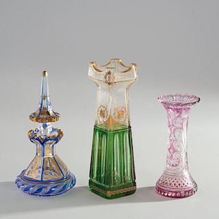 (3) pieces fine gilt and cut cabinet glass