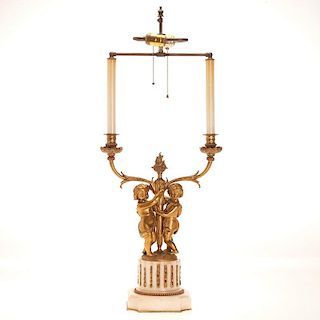 Antique Louis XVI style bronze candelabrum lamp