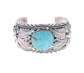 Navajo Thomas Sterling Silver Turquoise Bracelet