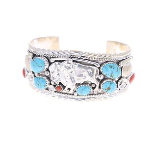 Navajo Annie Chapo Turquoise Red Coral Bracelet