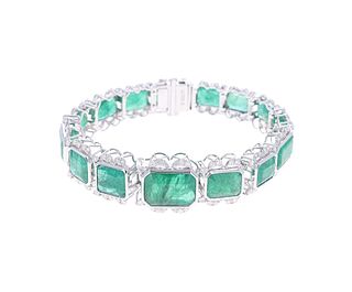57.34ct Emerald Diamond & 18k White Gold Bracelet
