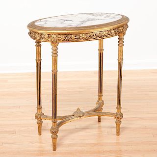 Louis XVI style marble top giltwood side table