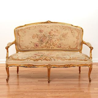Louis XV style carved giltwood Aubusson settee