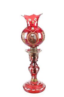 Persian Qajar Bohemian Ruby Glass Lamp 19th C.