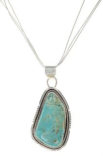 Navajo V Tsosie Sterling Silver Turquoise Necklace
