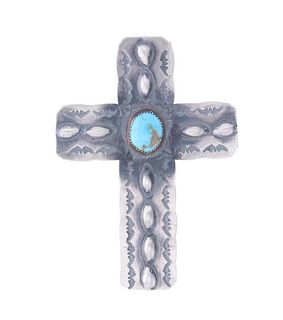 Navajo T. Yazzie Sterling Silver Turquoise Cross