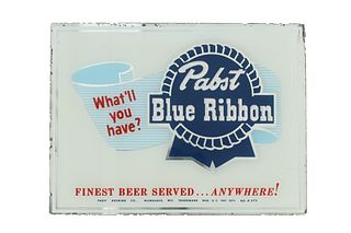 Pabst Blue Ribbon Reverse Painted Glass Ad c. 1950