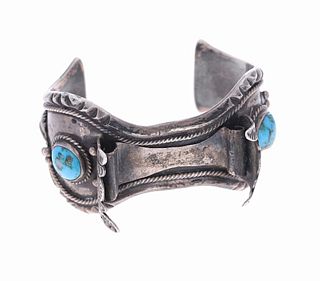 Puebloan Silver Watch Cuff Turquoise Cabochon