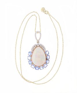 Opal Sapphire & Diamond 14k Yellow Gold Necklace