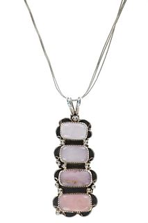 Navajo B.B. Tsosie Pink Opal Silver Necklace