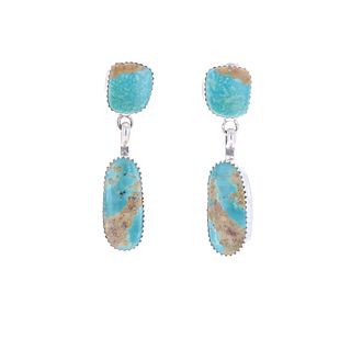 Navajo Sterling Silver Creek Turquoise Earrings
