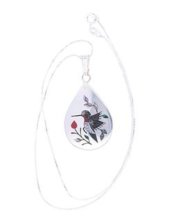 Navajo Sterling Silver Inlaid Hummingbird Necklace
