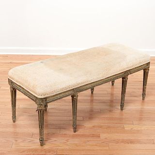 Louis XVI gray painted banquette bench