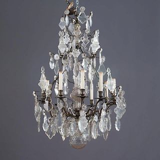 Antique Louis XV style bronze, crystal chandelier