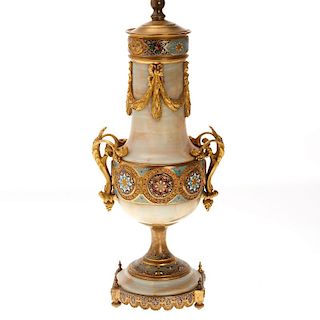 Belle Epoque, bronze, champleve, onyx lamp