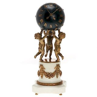 Louis XVI style bronze, marble mantel clock