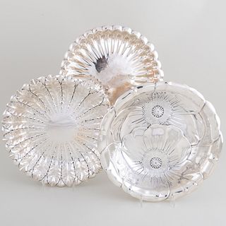 Group of Three American Silver Serving Bowls Decorated with Flora